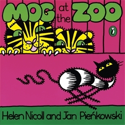 Book cover of Mog at the Zoo by Helen Nicoll