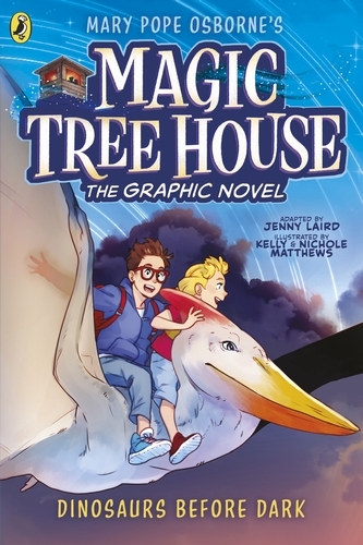 Book cover of Magic Tree House: Dinosaurs Before Dark by Mary Pope Osborne, Jenny Laird