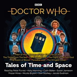 Book cover of Doctor Who: Tales of Time and Space by Justin Richards, Paul Magrs, David Bishop, Nev Fountain, Andrew Lane, Darren Jones
