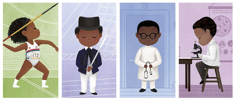 A picture of an illustration from Vashti Harrison's books Bold Women in Black History and Exceptional Men in Black History