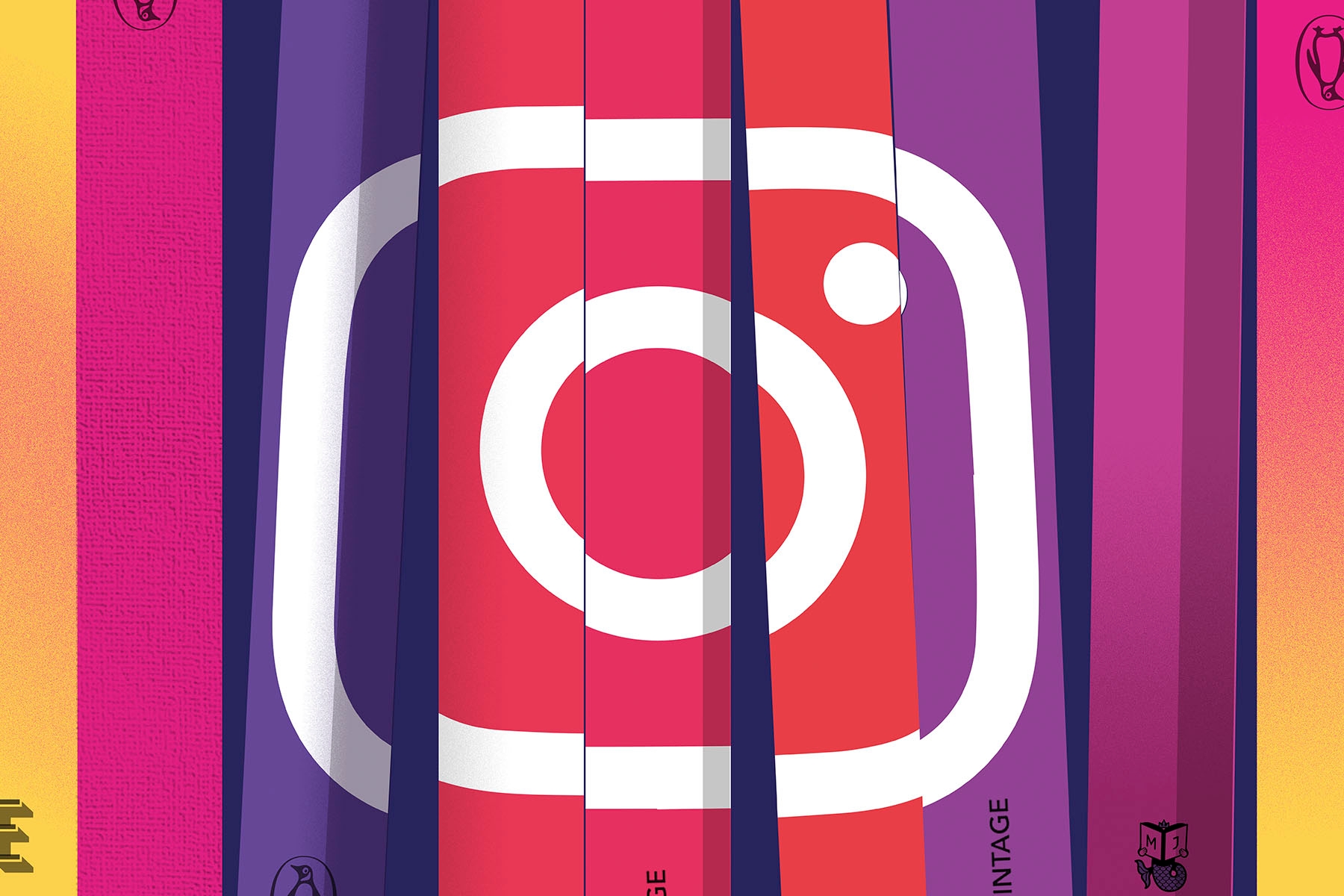 An image of the Instagram logo made up of book spines.