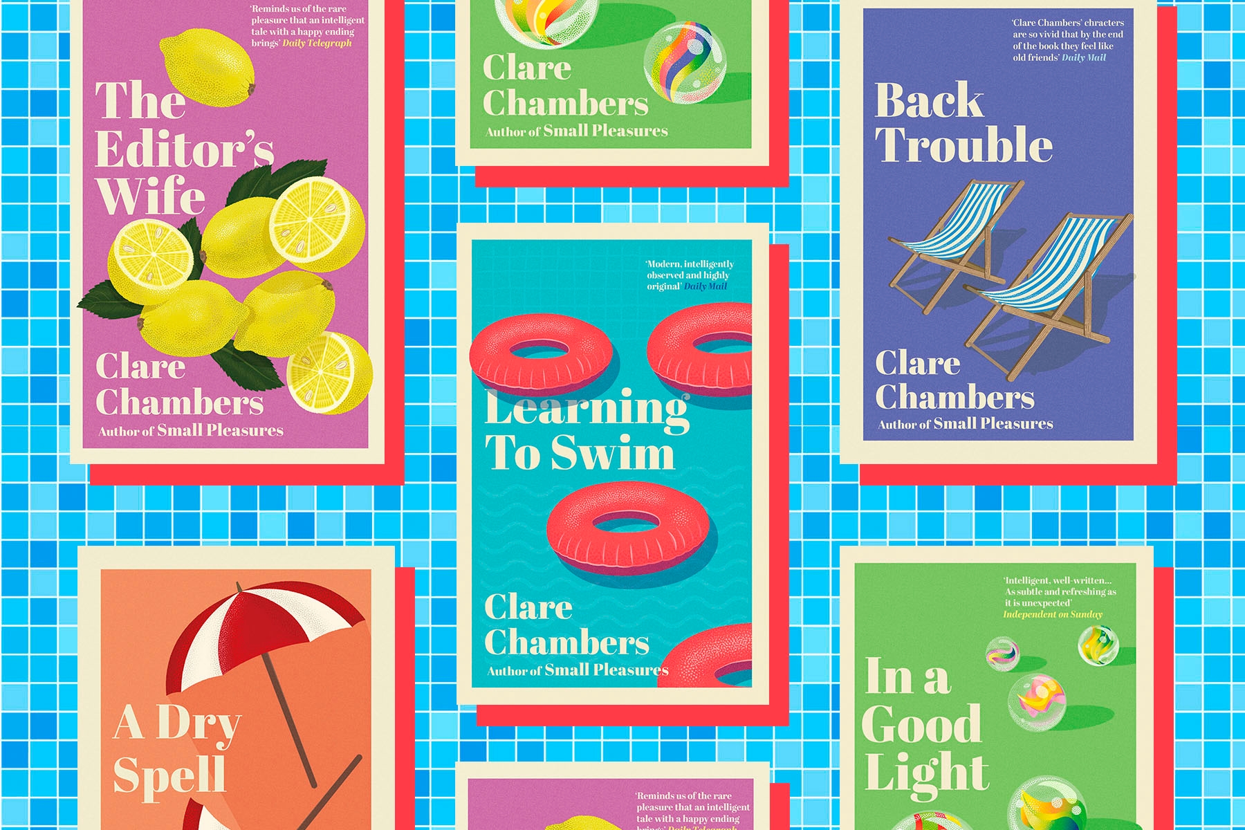 A flatlay of Clare Chambers book jackets