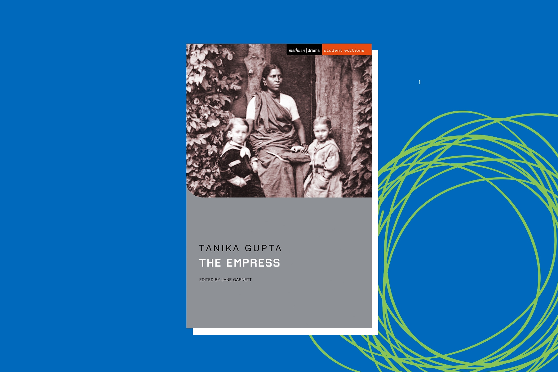 The cover of The Empress against a blue background with a green circle on it