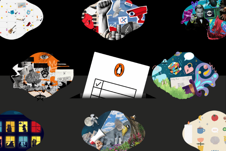 Images of topics on a black background